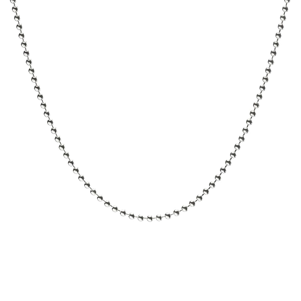 Silver chain necklace on a white background