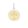 Gold cross pendant on a white background