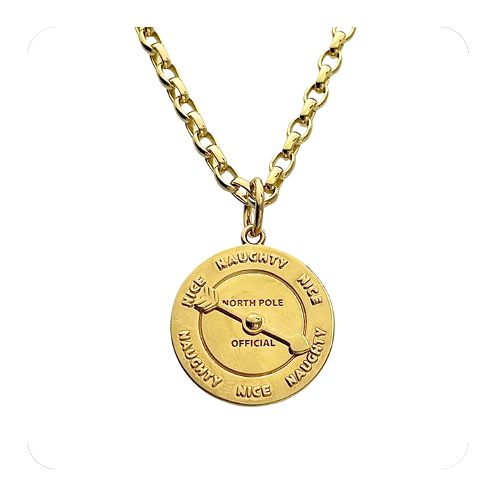 Gold necklace with a round pendant on a white background - 4