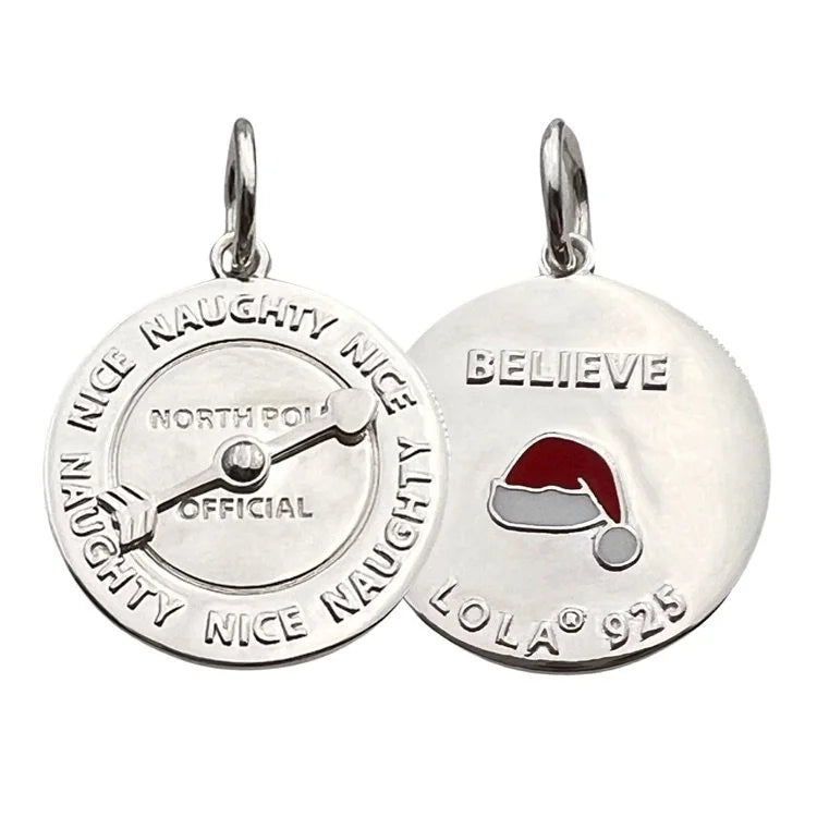 Two silver dog tags with 'Naughty or Nice' and 'Believe' text on a white background - 7