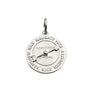 Silver pendant with 'naughty nice' text and compass design on a white background