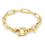 Gold chain bracelet with a unique clasp design on a white background